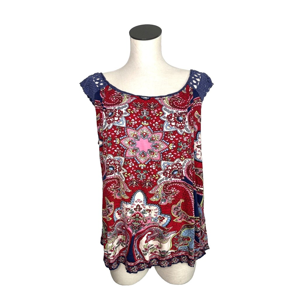 BILA Women's Floral Multicolor Lace Shoulder Sleeveless Round Neck Top Size XXL